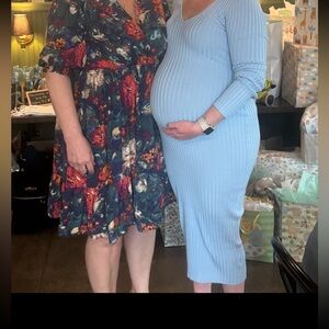 Light Blue Ribbed Knit Long Sleeve Maternity Dress